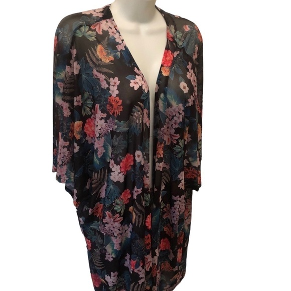 Torrid Sheer Cardigan Sz 1/2 Plus Size Colorful Floral Print Open Concept Midi - Picture 2 of 5